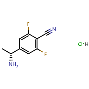 Chemical structure of 4-((1r)-1-aminoethyl)-2,6-difluorobenzenecarbonitrile hydrochloride , AChemBlock X214797