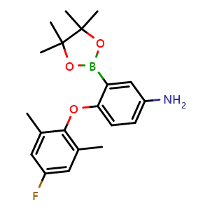 Chemical structure of 4-(4-fluoro-2,6-dimethylphenoxy)-3-(4,4,5,5-tetramethyl-1,3,2-dioxaborolan-2-yl)aniline , CAS 2417035-71-1, AChemBlock X214837