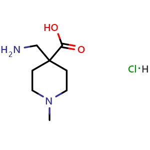 Chemical structure of 4-(aminomethyl)-1-methyl-piperidine-4-carboxylic acid hydrochloride , AChemBlock X214850