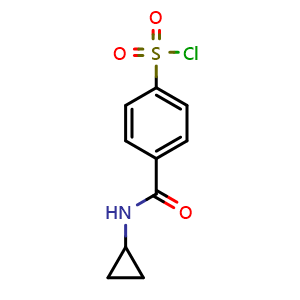 Chemical structure of 4-(cyclopropylcarbamoyl)benzene-1-sulfonyl chloride , CAS 1016676-05-3, AChemBlock X214863