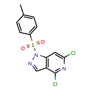 Chemical structure of 4,6-dichloro-1-(4-methylbenzenesulfonyl)-1H-pyrazolo[4,3-c]pyridine , CAS 2703756-60-7, AChemBlock X214921