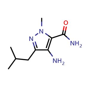 Chemical structure of 4-amino-1-methyl-3-(2-methylpropyl)-1H-pyrazole-5-carboxamide , CAS 268204-00-8, AChemBlock X214961