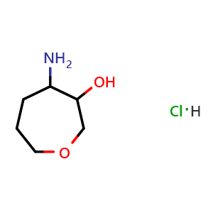 Chemical structure of 4-aminooxepan-3-ol hydrochloride , CAS 2940937-34-6, AChemBlock X214979
