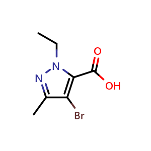 Chemical structure of 4-bromo-1-ethyl-3-methyl-1H-pyrazole-5-carboxylic acid , CAS 175276-99-0, AChemBlock X214987