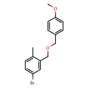 Chemical structure of 4-bromo-2-(((4-methoxybenzyl)oxy)methyl)-1-methylbenzene , CAS 1799980-22-5, AChemBlock X214990