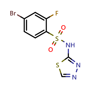 Chemical structure of 4-bromo-2-fluoro-n-(1,3,4-thiadiazol-2-yl)benzenesulfonamide , CAS 1715248-13-7, AChemBlock X214998