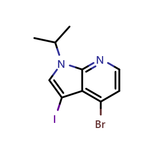Chemical structure of 4-bromo-3-iodo-1-(propan-2-yl)-1H-pyrrolo[2,3-b]pyridine , CAS 1415928-50-5, AChemBlock X215006