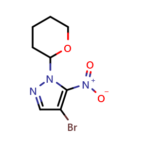 Chemical structure of 4-bromo-5-nitro-1-(oxan-2-yl)-1H-pyrazole , CAS 1235407-34-7, AChemBlock X215010