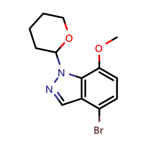 Chemical structure of 4-bromo-7-methoxy-1-tetrahydropyran-2-yl-indazole , CAS 2940936-31-0, AChemBlock X215015