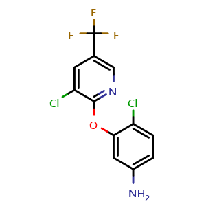 Chemical structure of 4-chloro-3-((3-chloro-5-(trifluoromethyl)pyridin-2-yl)oxy)aniline , CAS 87170-48-7, AChemBlock X215043