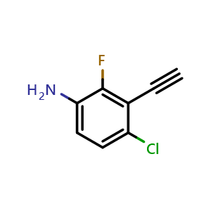 Chemical structure of 4-chloro-3-ethynyl-2-fluoro-aniline , CAS 2183474-53-3, AChemBlock X215045