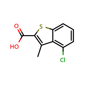 Chemical structure of 4-chloro-3-methylbenzo[b]thiophene-2-carboxylic acid , CAS 66490-31-1, AChemBlock X215046