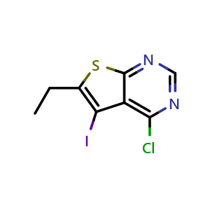 Chemical structure of 4-chloro-6-ethyl-5-iodothieno[2,3-d]pyrimidine , CAS 1799610-93-7, AChemBlock X215058