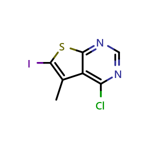 Chemical structure of 4-chloro-6-iodo-5-methylthieno[2,3-d]pyrimidine , CAS 1823372-30-0, AChemBlock X215062