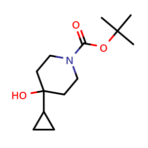 Chemical structure of 4-Cyclopropyl-4-hydroxy-piperidine-1-carboxylic acid tert-butyl ester , CAS 1628430-60-3, AChemBlock X215076