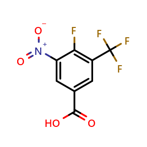 Chemical structure of 4-Fluoro-3-nitro-5-(trifluoromethyl)benzoic acid , CAS 878572-17-9, AChemBlock X215089