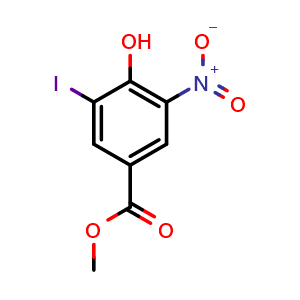 Chemical structure of 4-Hydroxy-3-iodo-5-nitro-benzoic acid methyl ester , CAS 597562-24-8, AChemBlock X215097