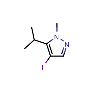 Chemical structure of 4-iodo-1-methyl-5-(propan-2-yl)-1h-pyrazole , CAS 1539884-08-6, AChemBlock X215106
