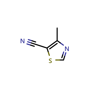 Chemical structure of 4-methyl-1,3-thiazole-5-carbonitrile , CAS 408526-37-4, AChemBlock X215127