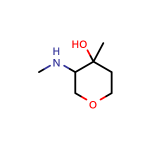 Chemical structure of 4-methyl-3-(methylamino)tetrahydropyran-4-ol , CAS 33331-99-6, AChemBlock X215134