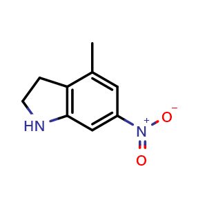 Chemical structure of 4-methyl-6-nitro-2,3-dihydro-1H-indole , CAS 1588441-27-3, AChemBlock X215139