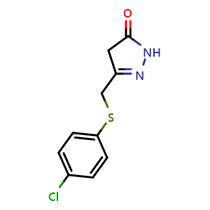 Chemical structure of 5-(((4-Chlorophenyl)thio)methyl)-2,4-dihydro-3H-pyrazol-3-one , CAS 219765-67-0, AChemBlock X215162