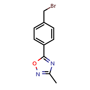 Chemical structure of 5-(4-(bromomethyl)phenyl)-3-methyl-1,2,4-oxadiazole , CAS 362529-03-1, AChemBlock X215180