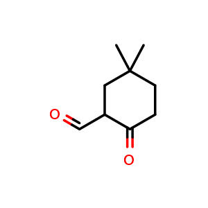 Chemical structure of 5,5-dimethyl-2-oxocyclohexanecarbaldehyde , CAS 77630-11-6, AChemBlock X215217