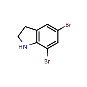 Chemical structure of 5,7-dibromo-2,3-dihydro-1H-indole , CAS 221024-27-7, AChemBlock X215232