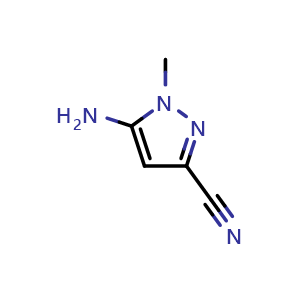 Chemical structure of 5-amino-1-methyl-pyrazole-3-carbonitrile , CAS 1648881-93-9, AChemBlock X215258
