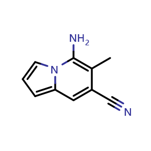 Chemical structure of 5-amino-6-methylindolizine-7-carbonitrile , CAS 1686160-60-0, AChemBlock X215262