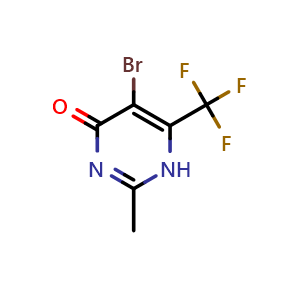 Chemical structure of 5-bromo-2-methyl-6-(trifluoromethyl)-1,4-dihydropyrimidin-4-one , CAS 1240602-39-4, AChemBlock X215311