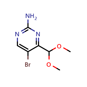 Chemical structure of 5-bromo-4-(dimethoxymethyl)pyrimidin-2-amine , CAS 914347-52-7, AChemBlock X215324