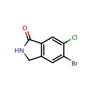 Chemical structure of 5-bromo-6-chloro-2,3-dihydro-1H-isoindol-1-one , CAS 1427383-34-3, AChemBlock X215337