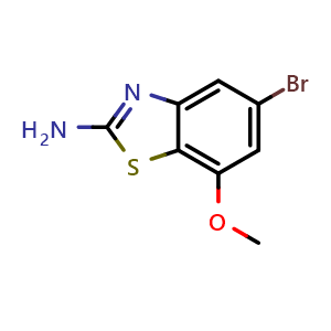 Chemical structure of 5-bromo-7-methoxy-1,3-benzothiazol-2-amine , CAS 2940953-26-2, AChemBlock X215347