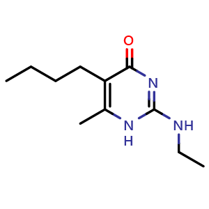 Chemical structure of 5-butyl-2-(ethylamino)-6-methyl-1,4-dihydropyrimidin-4-one , CAS 23947-60-6, AChemBlock X215363