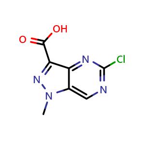 Chemical structure of 5-chloro-1-methyl-pyrazolo[4,3-d]pyrimidine-3-carboxylic acid , CAS 1509620-74-9, AChemBlock X215370