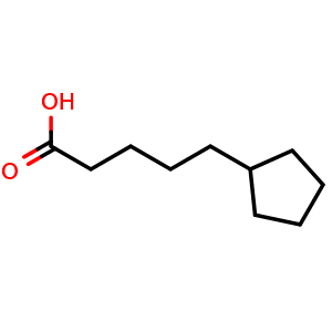 Chemical structure of 5-cyclopentylpentanoic acid , CAS 887589-90-4, AChemBlock X215396