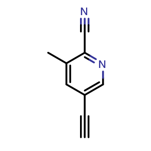 Chemical structure of 5-ethynyl-3-methylpicolinonitrile , CAS 2648957-72-4, AChemBlock X215405