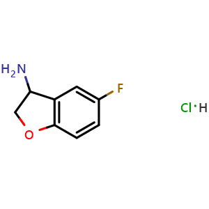 Chemical structure of 5-fluoro-2,3-dihydro-1-benzofuran-3-amine hydrochloride , CAS 1187927-83-8, AChemBlock X215407