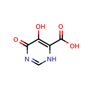 Chemical structure of 5-hydroxy-6-oxo-3,6-dihydropyrimidine-4-carboxylic acid , CAS 52412-10-9, AChemBlock X215431
