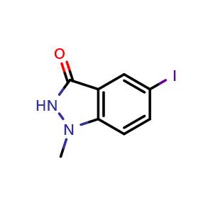 Chemical structure of 5-iodo-1-methyl-2,3-dihydro-1H-indazol-3-one , CAS 1226985-35-8, AChemBlock X215438