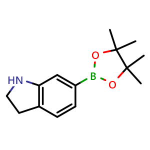 Chemical structure of 6-(4,4,5,5-tetramethyl-1,3,2-dioxaborolan-2-yl)-2,3-dihydro-1H-indole , CAS 2304634-69-1, AChemBlock X215490