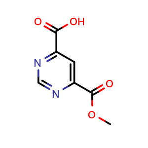 Chemical structure of 6-(methoxycarbonyl)pyrimidine-4-carboxylic acid , CAS 612088-38-7, AChemBlock X215505