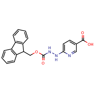 Chemical structure of 6-[({[(9H-fluoren-9-yl)methoxy]carbonyl}amino)amino]pyridine-3-carboxylic acid , CAS 444794-69-8, AChemBlock X215545