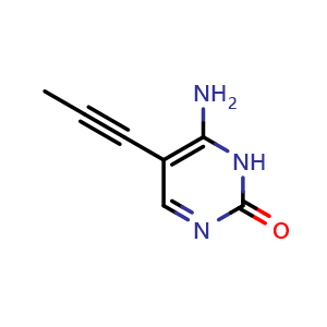 Chemical structure of 6-amino-5-(prop-1-yn-1-yl)pyrimidin-2(1H)-one , CAS 151091-68-8, AChemBlock X215561