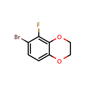 Chemical structure of 6-bromo-5-fluoro-2,3-dihydrobenzo[b][1,4]dioxine , CAS 69464-28-4, AChemBlock X215610