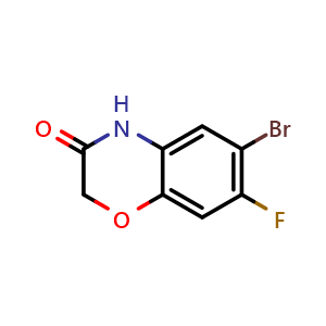 Chemical structure of 6-bromo-7-fluoro-3,4-dihydro-2H-1,4-benzoxazin-3-one , CAS 355423-58-4, AChemBlock X215614