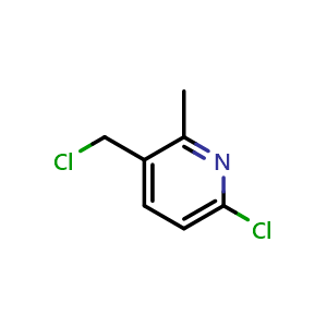 Chemical structure of 6-chloro-3-(chloromethyl)-2-methylpyridine , CAS 1211530-38-9, AChemBlock X215639
