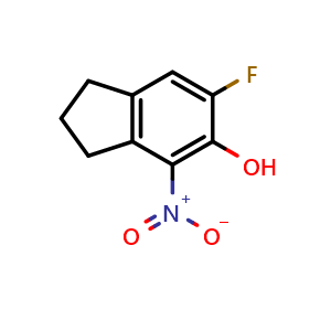 Chemical structure of 6-fluoro-4-nitro-2,3-dihydro-1H-inden-5-ol , CAS 2676865-58-8, AChemBlock X215678